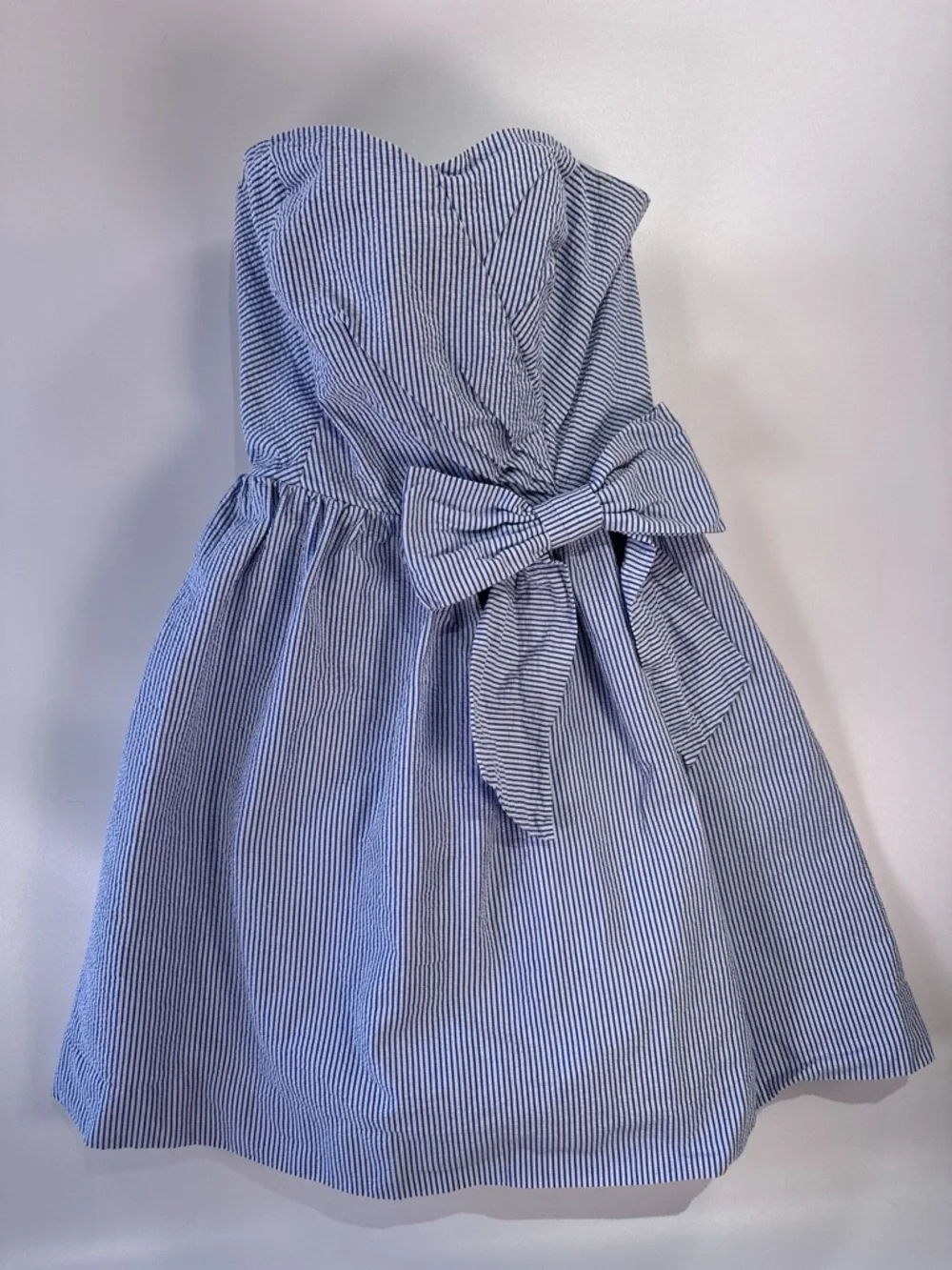Lilly Pulitzer Womens Strapless Seersucker Bow Dress XS Blue - Picture 2 of 11